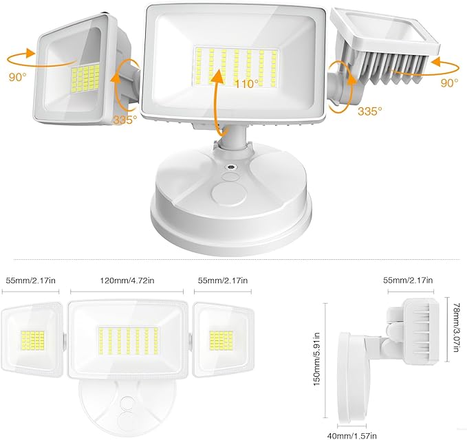 Onforu 3 Packs 75W LED Security Light, 7000LM Outdoor Flood Lights Fixture with 3 Adjustable Heads, IP65 Waterproof, 6500K White Brightness Exterior Wall Mount Security Light for Eave, Yard(White)