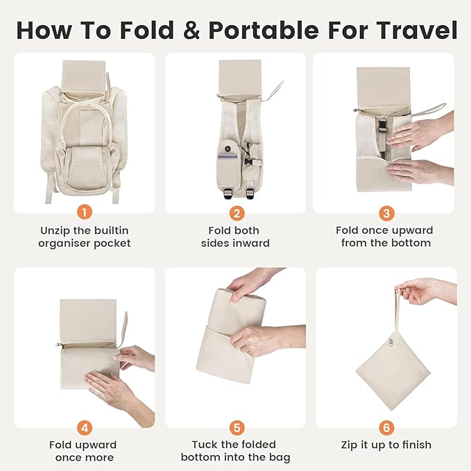 Small Hiking Backpack 15L- Lightweight Packable Foldable Backpack for Travel Camping Outdoor Commute, Compact Rucksack for Women Men(Beige)