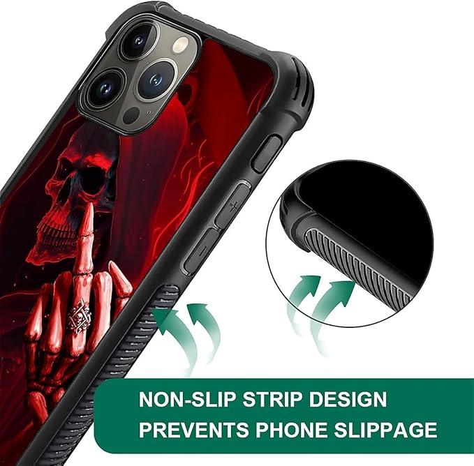 for iPhone 15 Pro Max Case, Gestures Funny Skull Pattern Graphic Design Girl Boy Soft Silicone Hard Acrylic Shock Protection for iPhone 15 Pro Max