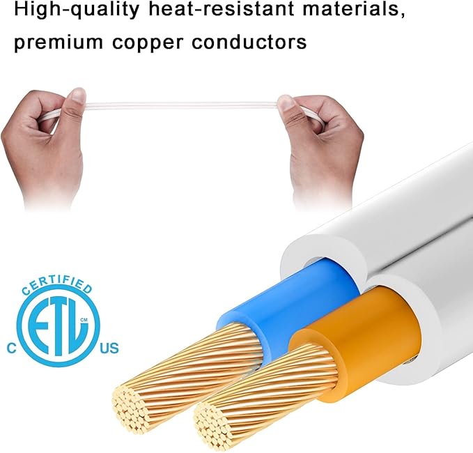 5 FT Extension Cord, White 2 Prong, 18 AWG Small Polarized Male-Female Power Cable for Indoor, NEMA 1-15P to NEMA 1-15R,Small Extension Cord