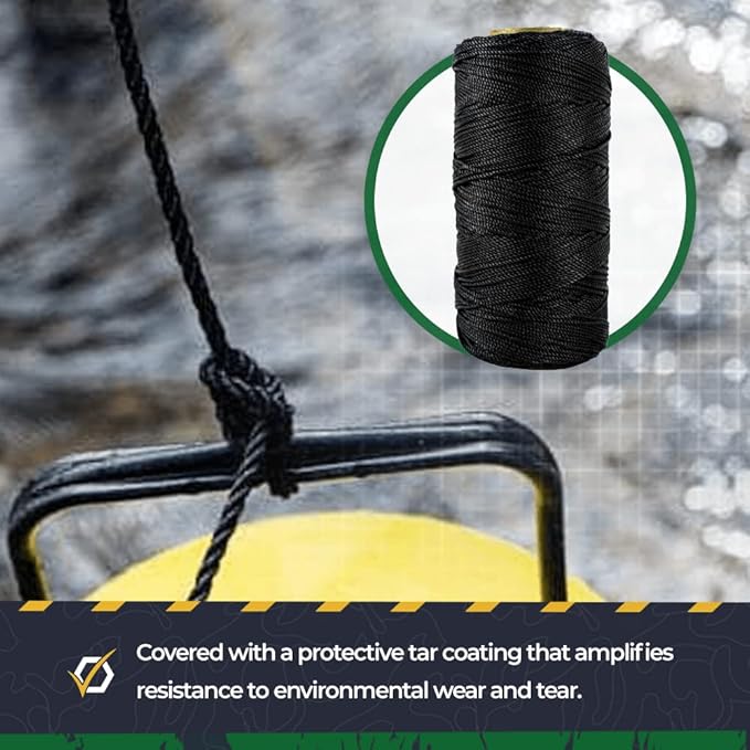 SGT KNOTS Tarred Twine - 100% Nylon Bank Line for Bushcraft, Netting, Gear Bundles, Construction, Lacing Twisted Cord, Weatherproof #120-1 lb