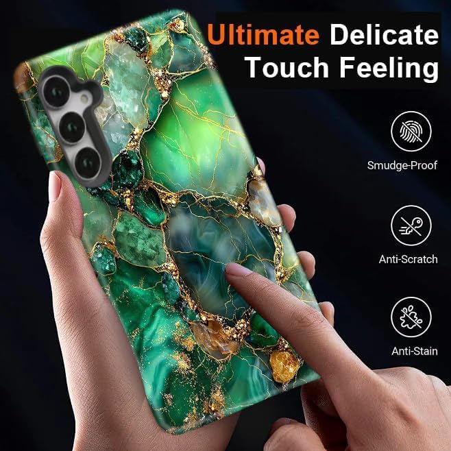 Compatible for Samsung Galaxy S25 FE 5G Case, Dual Layer Heavy Duty 2 in 1 Shockproof Protective Phone Case,Green Onyx with Gold Veins Print