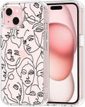 MOSNOVO Case for iPhone 15, [Buffertech 6.6ft Military-Grade Drop Protection] [Anti Peel Off Tech] Clear TPU Bumper Phone Case Cover Design - Abstract Face Line Art