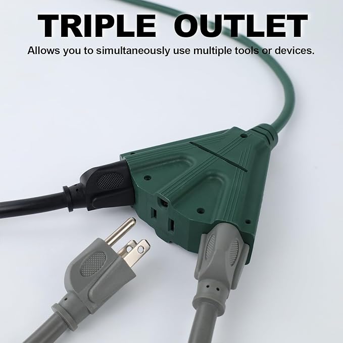 EP 6 Ft Outdoor Extension Cord with 3 Electrical Power Outlets - 16/3 SJTW Green Cable with 3 Prong Grounded Plug for Safety Great for Christmas Lights, Garden and Major Appliances