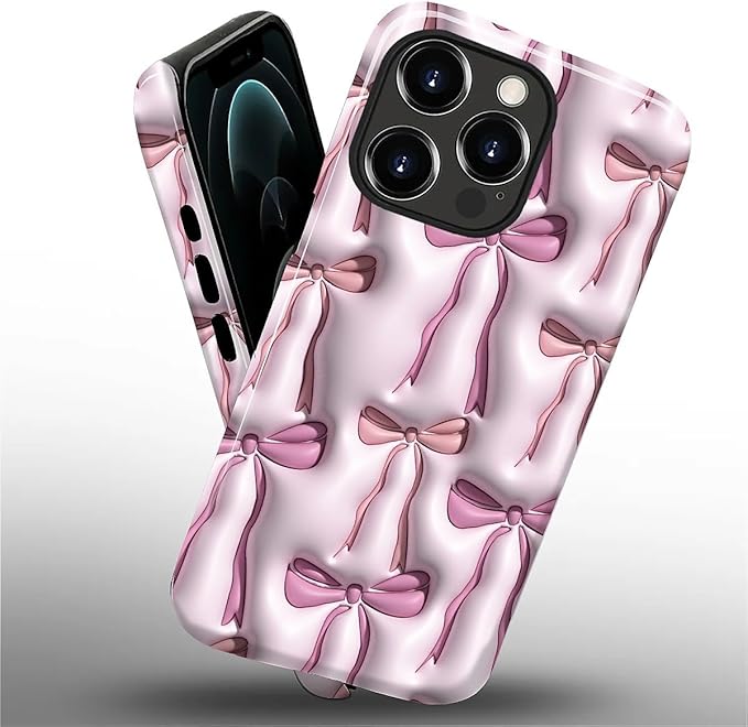 for iPhone 12/12Pro Case,HL2 Abstract Ribbons Bows Hybrid 2 Layer Hard Shell Silicone Protective Pattern Design Case