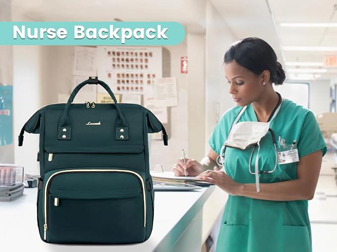 LOVEVOOK College Laptop Backpack, 15.6 Inch Travel Backpack for College, Waterproof Work Backpack Woman for Teacher Nurse Anti-theft Travel Back Pack, Gifts for Women,Dark Green