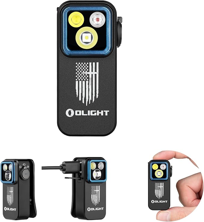 OLIGHT Oclip Pro EDC Flashlight Clip-on Light, Rechargeable 500 Lumens with Three Lighting Solutions Type-C Charging, Magnetic Flash Lights for Outdoor or Indoor Use(Patriotic Flag Engraved Edition)