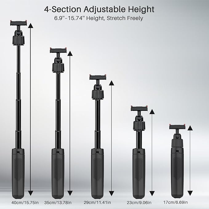 15.7" Extendable Magnetic Selfie Stick Tripod for DJI Osmo Action 5 Pro 4 3 Accessories, Portable Vlog Grip Stand with Dual-Lock Buckle, 360 Rotate Ball Head for Vertical Shooting, Black
