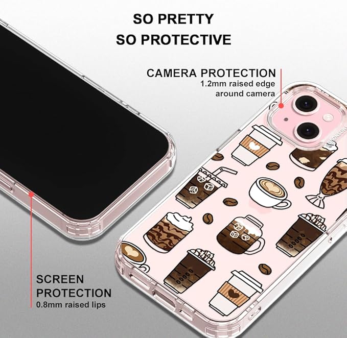MOSNOVO Case for iPhone 15, [Buffertech 6.6ft Military-Grade Drop Protection] [Anti Peel Off Tech] Clear TPU Bumper Phone Case Cover Design - Coffee