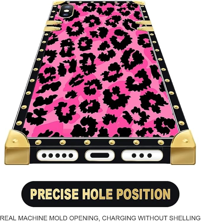 Compatible with iPhone Xs Max Case, Pink Black Leopard Luxury Golden Decoration for Girl Women Soft TPU Shockproof Protective Hard PC Back for iPhone Xs Max