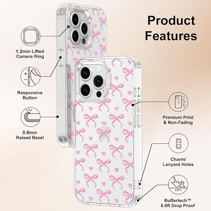 MOSNOVO Case for iPhone 13 Pro, [Buffertech 6.6ft Military-Grade Drop Protection] [Anti Peel Off Tech] Clear TPU Bumper Phone Case Cover Design - Bowtiful Love
