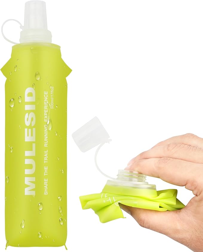 Soft Flask Running Bottles Collapsible Water Bottle Foldable for Traveling Running Vest Collapse Hydration TPU 500ml for Runner (500ml-Pack of 2)