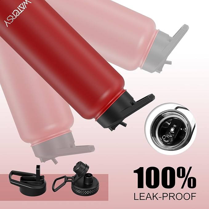 40oz Insulated Water Bottle (Cold for 48 Hrs),BPA Free&Leak Proof,Stainless Steel Water Flask,Water Jug with Straw Spout Lids for Gym,Hiking,Travel,Red