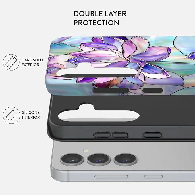 Compatible for Samsung Galaxy S25 Plus 5G Case, Dual Layer Heavy Duty 2 in 1 Shockproof Protective Phone Case,Stained Glass Lotus Flowers
