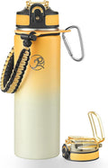 GOSWAG Insulated Sports Water Bottle, 24oz 2 Lids(with Straw/No Straw), Stainless Steel Water Bottles with Paracord Handle, Insulated Bottle with Double-Wall Vacuum Insulation