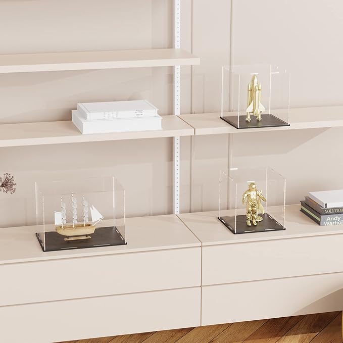 SVENJBB Acrylic Display Case, 10x8x9 Inch Cube Acrylic Boxes for Display, Clear Display Cases with Matte Black Base and Lid for Collectibles and Miniature Dollhouse