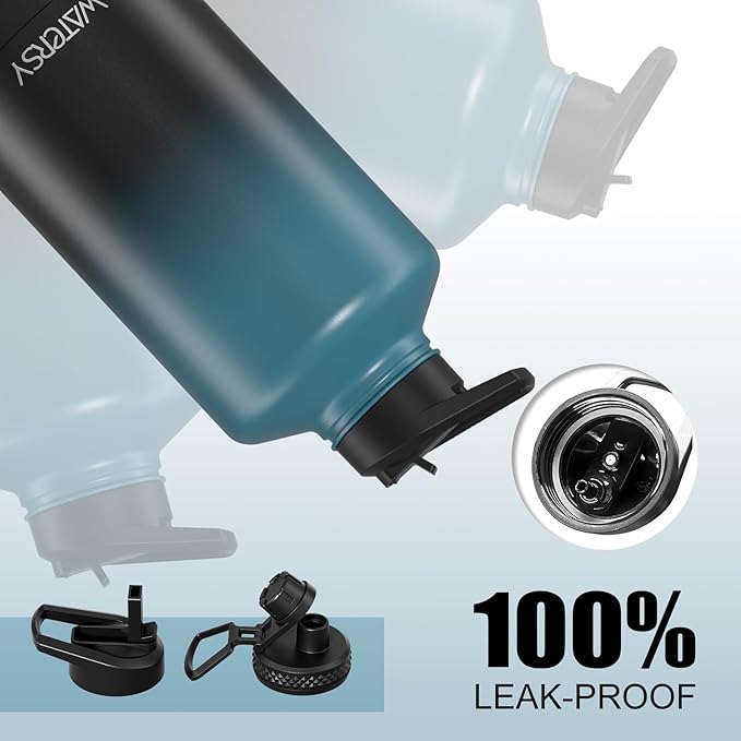 87oz Insulated Water Bottle (Cold for 48 Hrs),BPA Free&Leak Proof,1.5 Gallon Stainless Steel Water Flask,Water Jug with Straw Spout Lids for Gym,Hiking,Camping,Black Blue