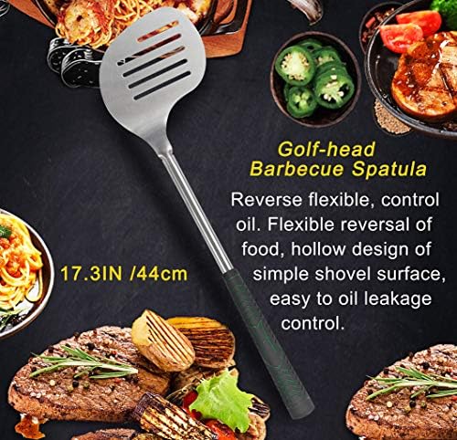 POLIGO 7PCS Golf-Club Style BBQ Tool Set Grilling Tools with Rubber Handle - Stainless Steel Grill Accessories for Outdoor Grill Set Premium Grill Utensils Set Fathers Day Birthday Gifts for Men Green - Image 4