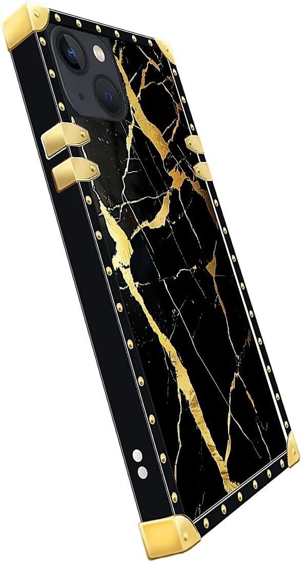 Compatible with iPhone 14 Case, Black Gold Marble Nature Luxury Golden Decoration for Girl Women Soft TPU Shockproof Protective Hard PC Back for iPhone 14