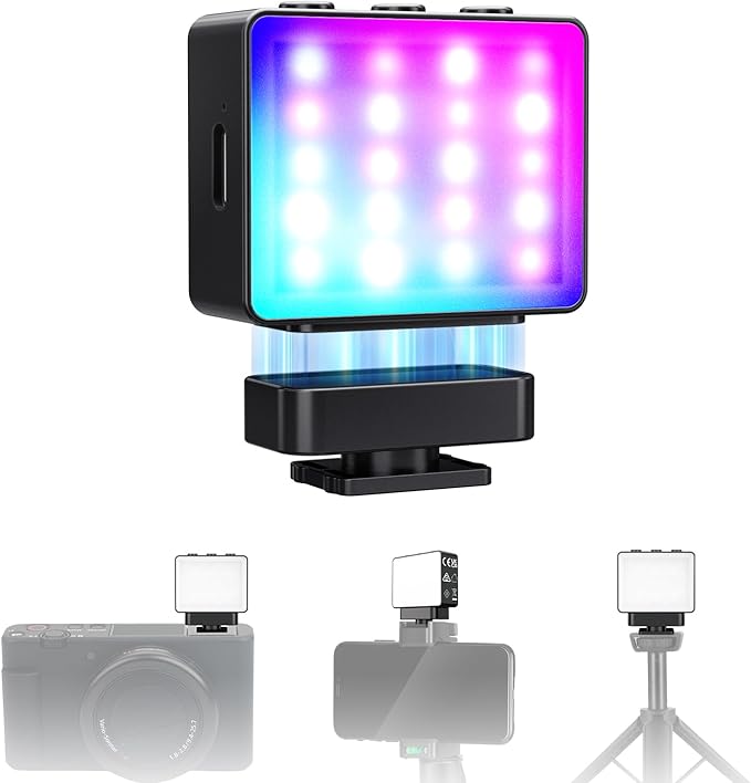 NEEWER Basics Magnetic RGB Camera Auxiliary Light, 1.5W Plastic Small Cold Shoe LED Panel Video Photo Fill Lighting for DSLR Action Cam Phone Cage AC024 OSMO Pocket 3 Mount & M21, CRI95+ 500mAh, M23