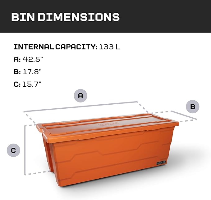 DECKED Payloader 133 L (1-Pack) - 200 lb Load Rated, Heavy-Duty Stackable Garage Storage Bins - Blaze Orange