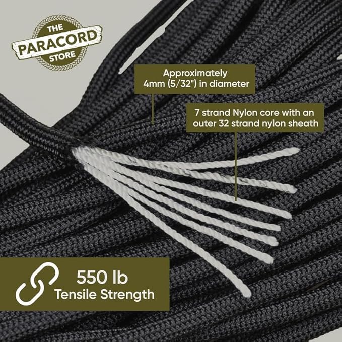 The Paracord Store | Type III 550 Paracord - 50 FT Hank, International Orange | Heavy Duty 7 Strand Tactical Paracord - USA Made Nylon Outdoor Parachute Cord for Camping, Fishing - Survival Cord