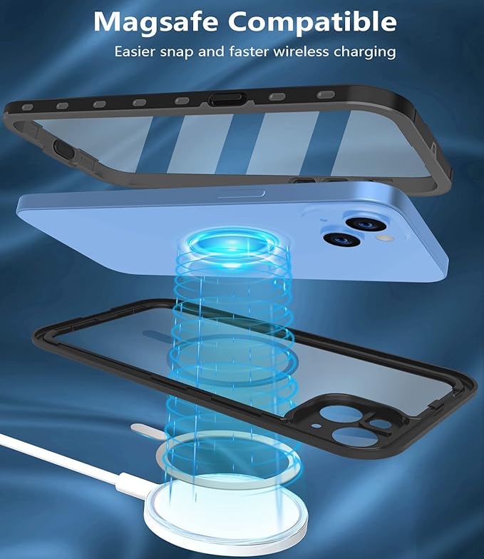 for iPhone 14 Plus Waterproof Case - Shockproof, Dustproof, Built-in Screen Protector, Magnetic Ring, 6.7" (Black)