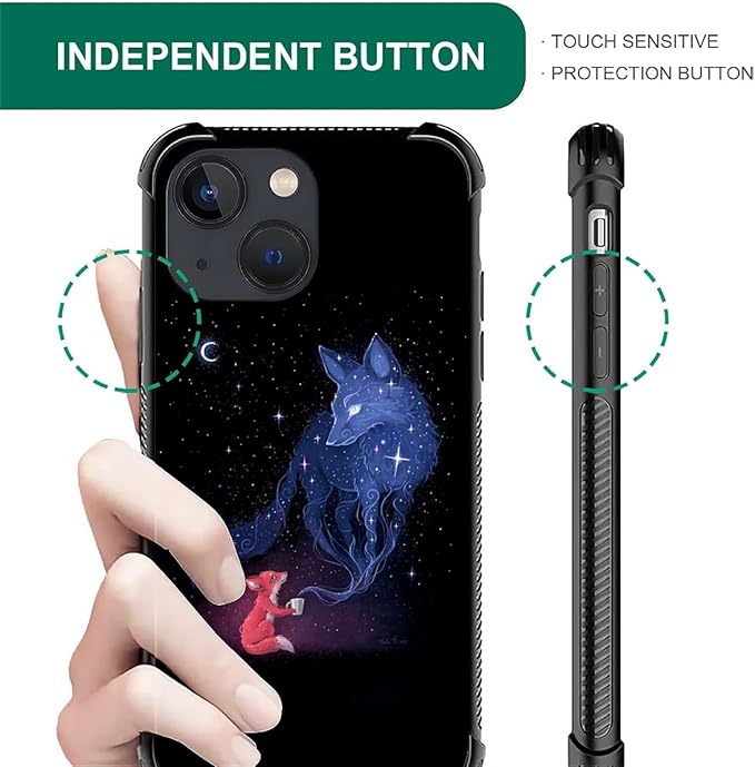 for iPhone 13 Case, Galaxy Fox Wolf Pattern Graphic Design Girl Boy Soft Silicone Hard Acrylic Shock Protection for iPhone 13