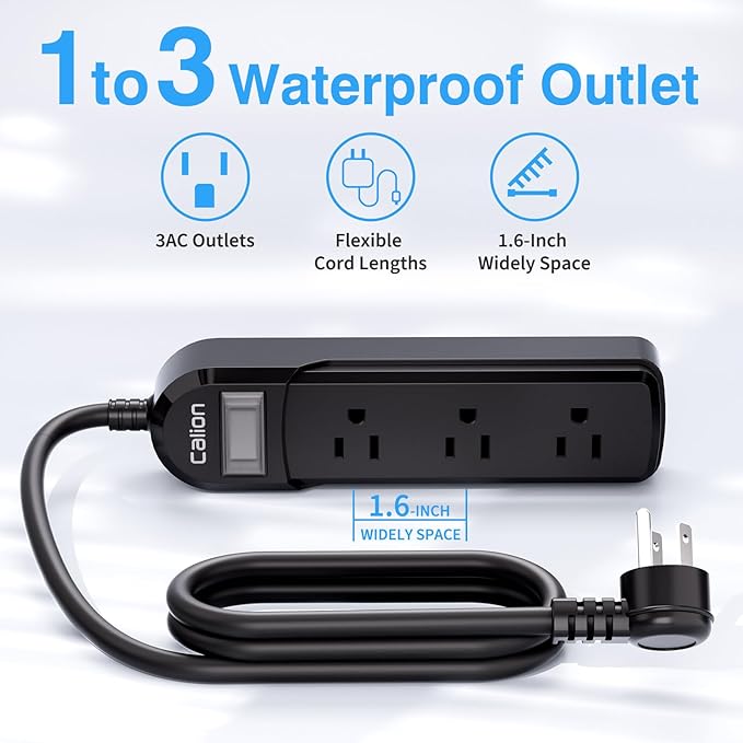VNJ IPX6 Waterproof Outdoor Surge Protector Power Strip, 3AC Outlets 10FT Cord with On/Off Power Switch Safety Lock ETL Certified for Patio Garden, ETL