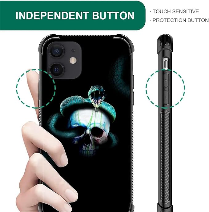 for iPhone 12 Mini Case, Skeleton Winding Snake Pattern Graphic Design Girl Boy Soft Silicone Hard Acrylic Shock Protection for iPhone 12 Mini