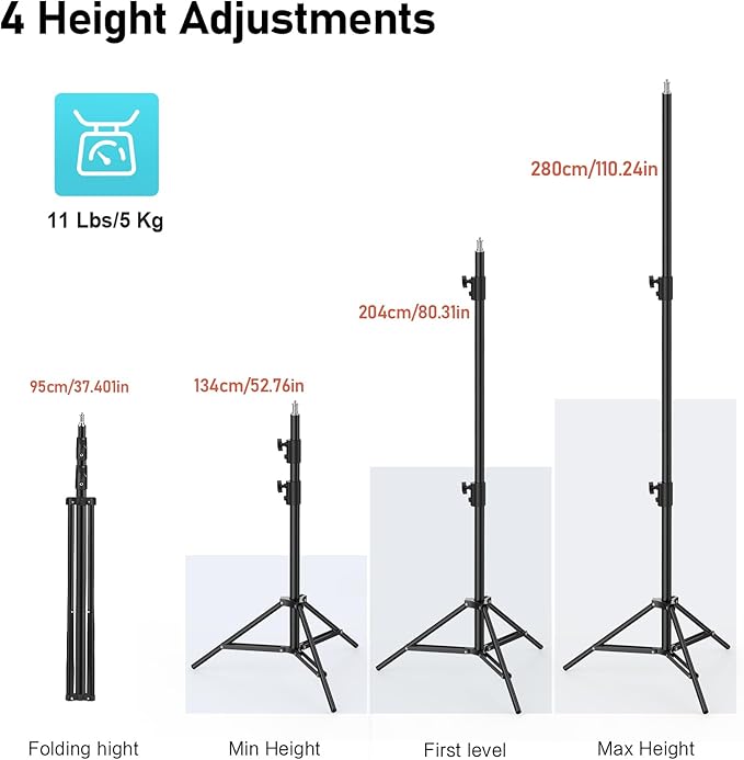 Photography Light Stand, 110"/9.2ft/280cm Portable Reverse Folding Tripod with Travel Bag Aluminum Heavy Duty for Camera,Video,Softboxes,Umbrell,Wedding Outdoor Video Shooting