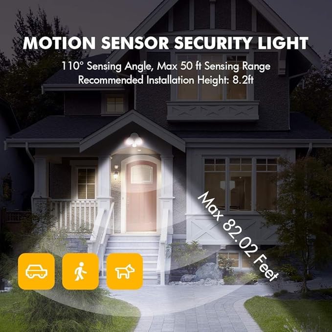 LUTEC P6221W-PIR24 2000 Lumen 18 Watt 26 LED Motion Activated Integrated Dual-Head Flood Light Outdoor, IP54 Waterproof Exterior Security Floodlight for Patio, Garden, Yard, Warehouse White，2 Pack