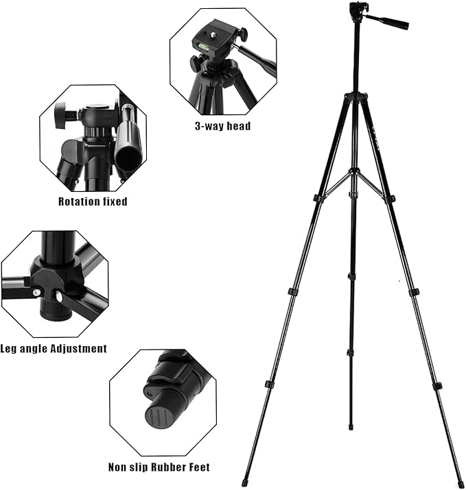55" Aluminum Phone & Camera Tripod, Extendable Cell Phone Tripod Stand Compatible with iPhone/Android/Action Camera is Perfect for Live Streaming/Video Recording/Selfies