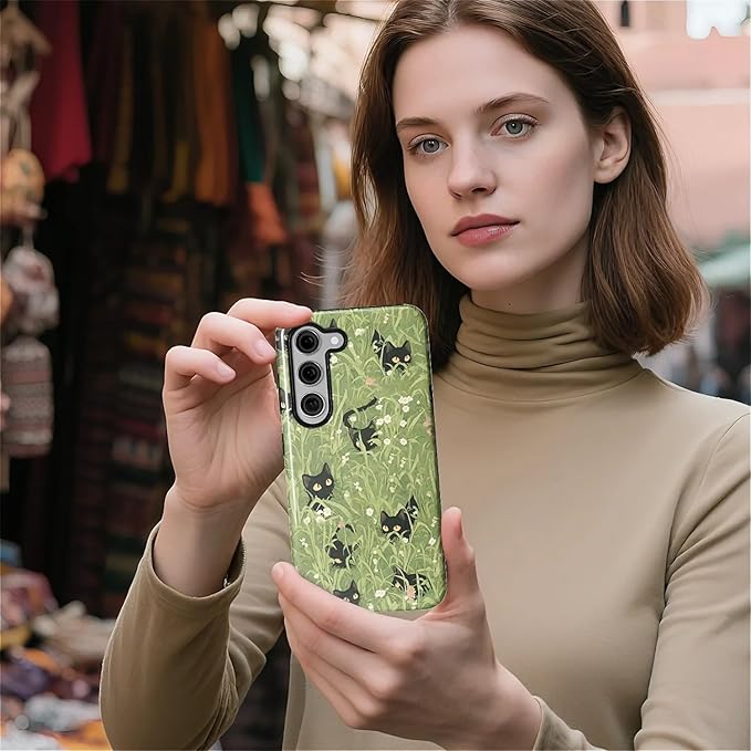 for Samsung Galaxy S23 Plus Case,HL2 Grass Cat Hybrid 2 Layer Hard Shell Silicone Protective Pattern Design Case