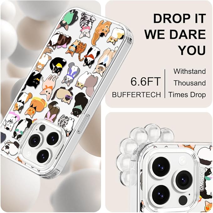 MOSNOVO Case for iPhone 14 Pro Max, [Buffertech 6.6ft Military-Grade Drop Protection] [Anti Peel Off Tech] Clear TPU Bumper Phone Case Cover Design - Cute Cats