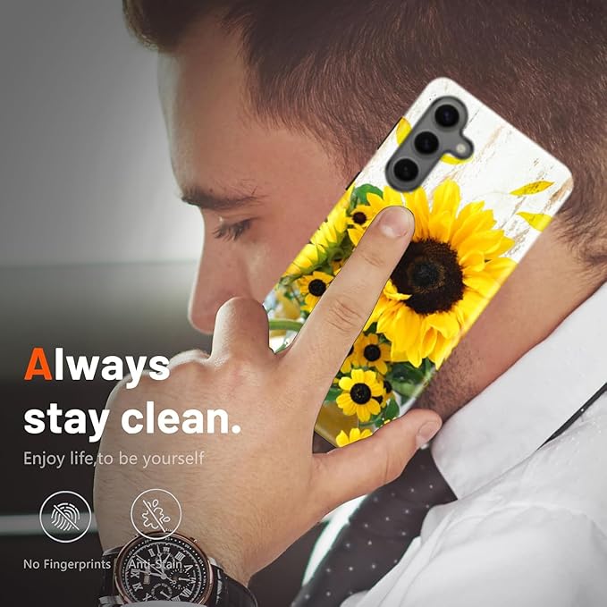 Compatible for Samsung Galaxy A36 5G Case, Dual Layer Heavy Duty 2 in 1 Shockproof Protective Phone Case,Wood Grain Sunflowers
