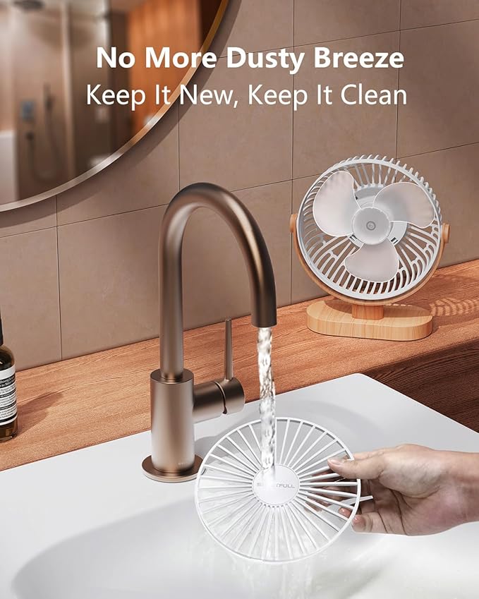 SWEETFULL Small USB Desk Fan 6.5 Inch, 3 Speeds Portable Personal Desktop Table Fan, Dual 360° Adjustment Mini Fan, Quiet Operation, for Home Office Car Outdoor Travel (White wood grain)
