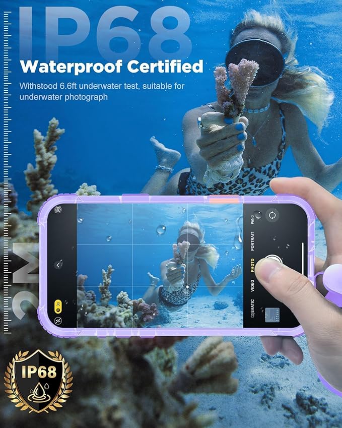 for iPhone 17 Pro Max Waterproof Case with Magsafe, Built-in [Camera & Screen Protector] [Lanyard], IP68 Water Proof Full Body Dustproof Heavy Duty Frosted Protective Phone Cover, 6.9" Purple