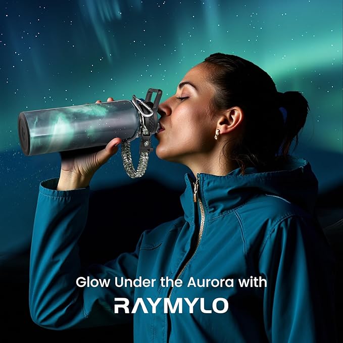 RAYMYLO Insulated Water Bottle 40 oz, Triple Wall Vacuum Stainless Steel (Cold for 36Hrs, Hot for 18Hrs), Leak Proof & Non-BPA, Modern Water Flask Jug with Paracord Handle & Straw Spout Lids