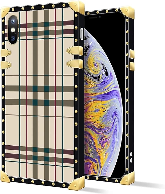Compatible with iPhone Xs Max Case, Black Red Beige Stripes Luxury Golden Decoration for Girl Women Soft TPU Shockproof Protective Hard PC Back for iPhone Xs Max