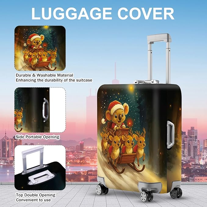 ANNA QUEEN Christmas Koala Luggage Cover, Cute Santa Koala with Reindeer Suitcase Protector, Washable Stretchable Travel Sleeve for 32-34 Inch Luggage