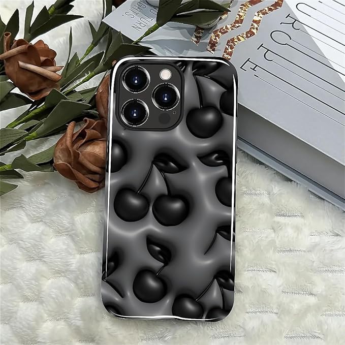 for iPhone 11 Pro Case,HL2 Cute Cool Cherry Black Hybrid 2 Layer Hard Shell Silicone Protective Pattern Design Case