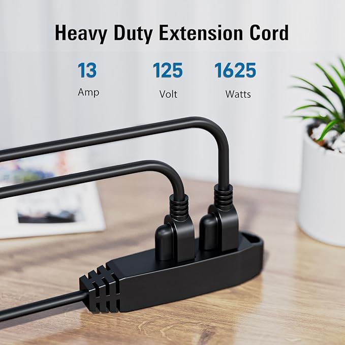 K KASONIC - 12-Feet 3 Outlet Extension Cord, UL Listed, 16/3 SJTW 3-Wire Grounded, 13 Amp 125 V 1625 Watts, Multi-Outlet Indoor/Outdoor Use, Black