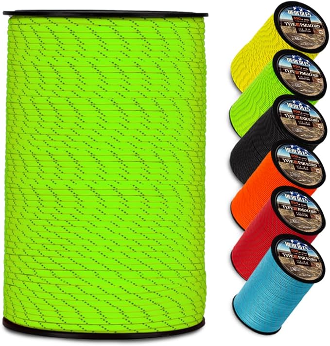 HERCULES Type III Paracord 550 Paracord Rope Parachute Cord, 100' Reflective for Survival Rope, Survival Cord