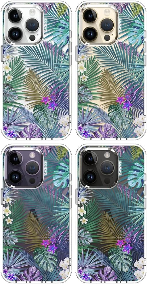 MOSNOVO Case for iPhone 14 Pro, [Buffertech 6.6ft Military-Grade Drop Protection] [Anti Peel Off Tech] Clear TPU Bumper Phone Case Cover Design - Tropical Rainforests