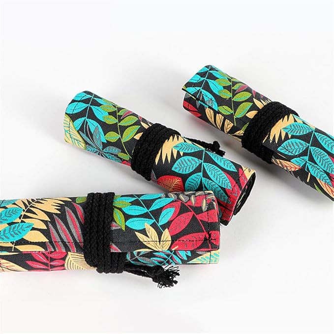 Funny live 24/36/48/72 Slots Colored Pencil Wrap Roll up Pen Holder Case Drawing Coloring Pencil Roll Organizer Stationery Case for Student Artist Traveler (Fallen leaves, 36 Slots)