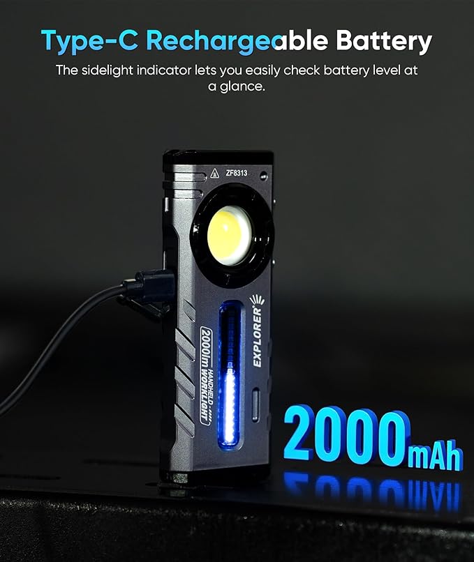 HOTLIGH ZF8313 Rechargeable Flashlight, Magnetic EDC Flashlight Rechargeable, 2000 Lumens LED Flashlight with RGB and UV Lighting Source for Outdoor, Car Repairing