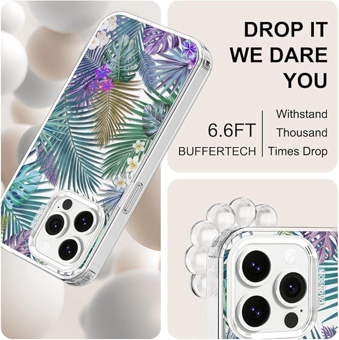 MOSNOVO Case for iPhone 14 Pro Max, [Buffertech 6.6ft Military-Grade Drop Protection] [Anti Peel Off Tech] Clear TPU Bumper Phone Case Cover Design - Tropical Rainforests
