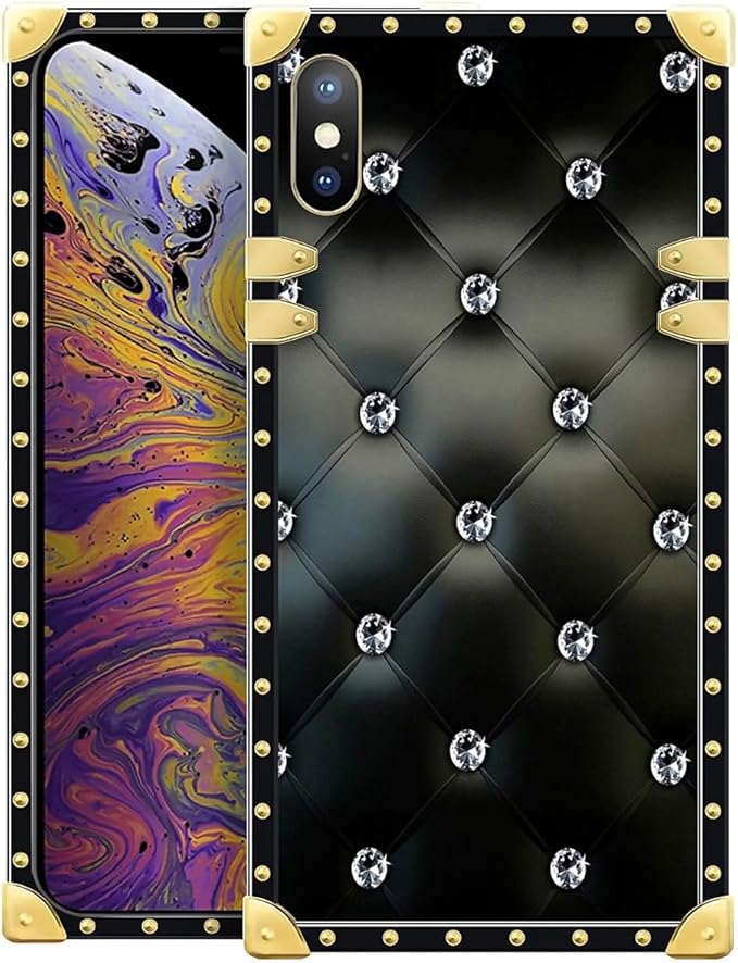 Compatible with iPhone XR Case, Shiny Black Sofa Crystal Luxury Golden Decoration for Girl Women Soft TPU Shockproof Protective Hard PC Back for iPhone XR