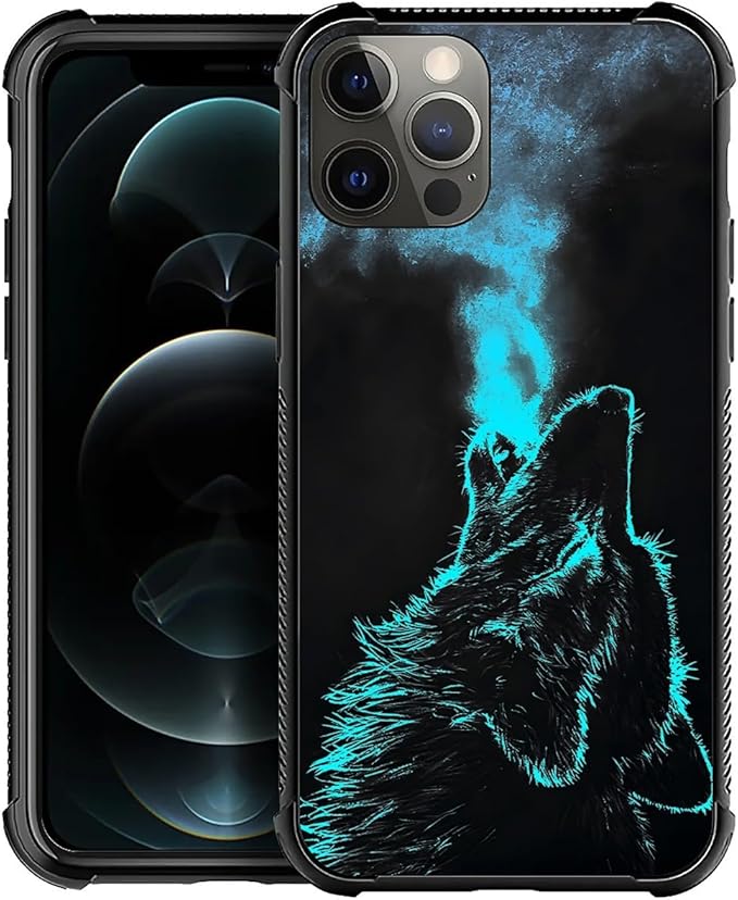 for iPhone 11 Pro Case, Blue Breathing Wolf Pattern Graphic Design Girl Boy Soft Silicone Hard Acrylic Shock Protection for iPhone 11 Pro